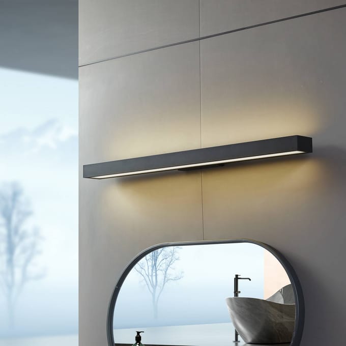 Lucande LED spiegellamp Zafira, zwart, aluminium, 90 cm, IP44