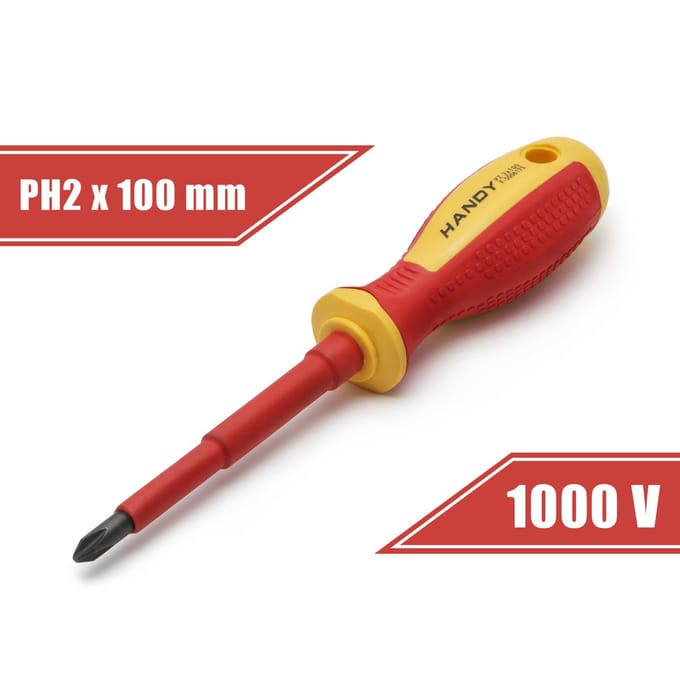 Geïsoleerde Kruiskop Schroevendraaier PH2 x 6 x 100 mm - 1000V, Magnetische Punt, VDE [10569]