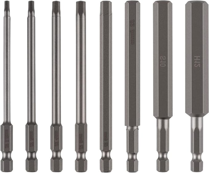 8-delige Magnetische Schroevendraaier Bits Set 1/4'' met Lange 100mm Hex Bits en S2 Hex Schacht voor Precisiewerk