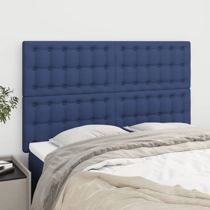 vidaXL - Hoofdbord - blauw - 144x5x118/128 - cm - stof