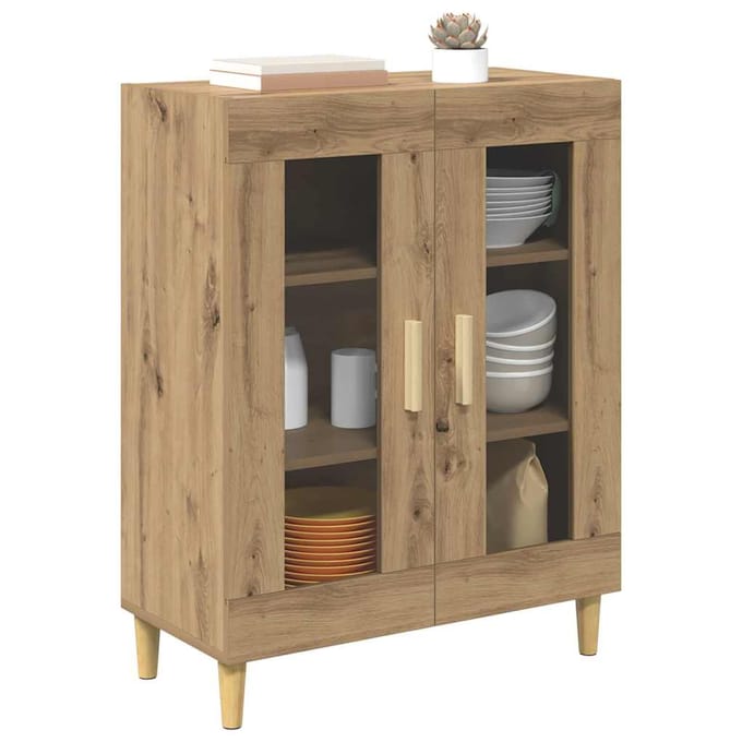 vidaXL - Dressoir - Artisan - Eiken - 69,5 - x - 34 - x - 90 - cm - Bewerkt - hout