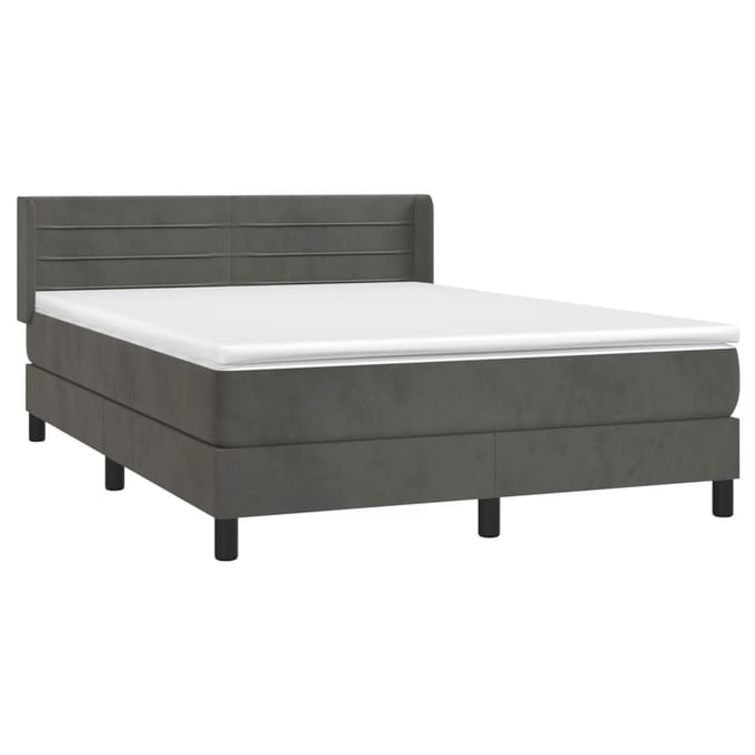 vidaXL - Boxspring - met - matras - fluweel - donkergrijs - 140x190 - cm