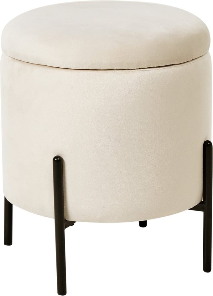 WENONA - Opbergpoef - Lichtbeige - Fluweel