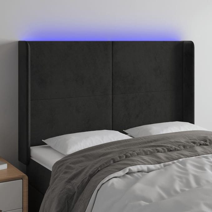 vidaXL - Hoofdbord - LED - 147x16x118/128 - cm - fluweel - zwart