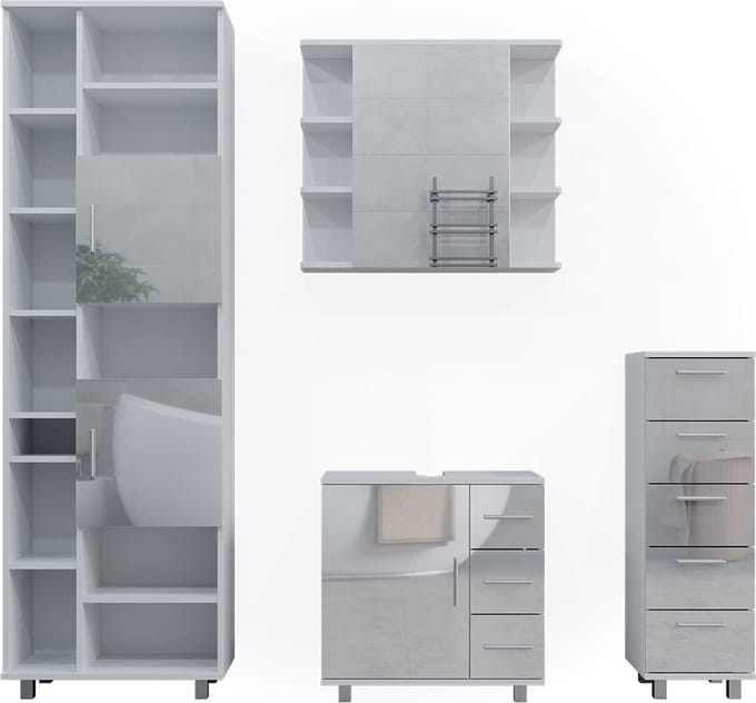 Vicco Badkamermeubel set Ilias, Wit Hoogglans, 4-delig
