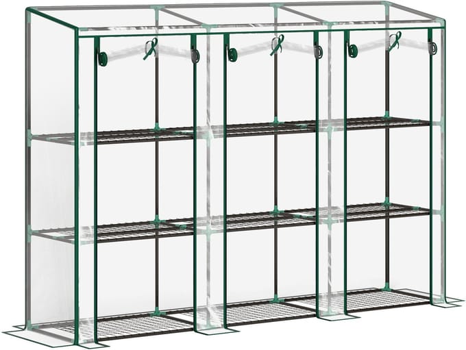 Killogood Kas met 3-laags planken balkonkas 3 ritssluiting oprolbare deuren 215 x 46 x 151 cm transparant