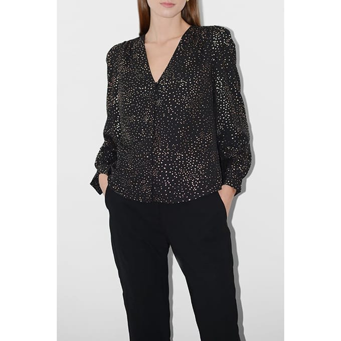 French Connection Speckle Foil Ls V Nk Blouse Black Größe: 8 | Longsleeves Outlet | Damen | Schwarz