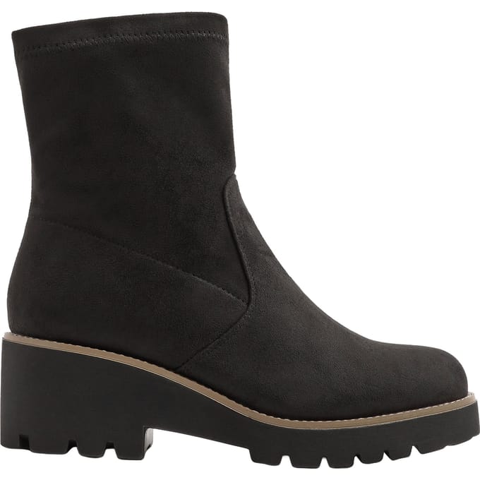 Yours Zwarte Stretch Wedgeboots Van Imitatiesuède In Brede Epasvormsize 38E
