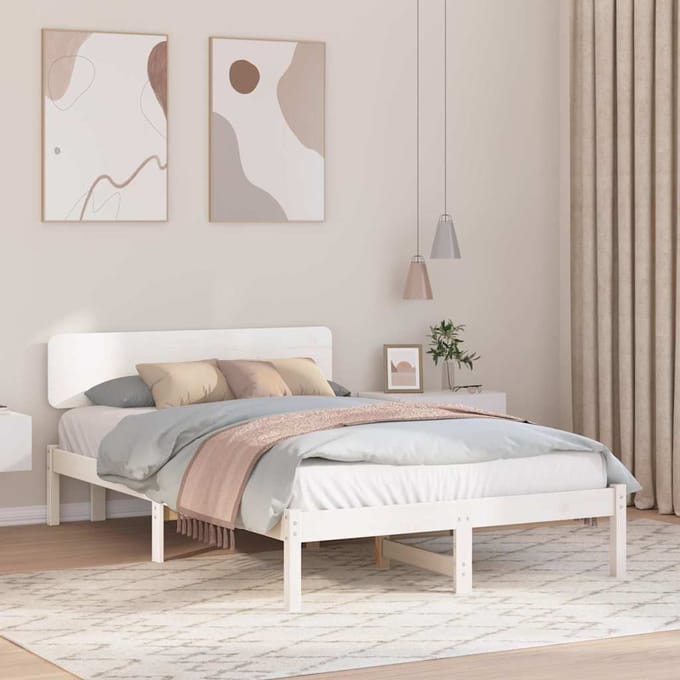 vidaXL - Bedframe - met - hoofdeinde - Wit - 140 - x - 190 - cm - Massief - grenenhout