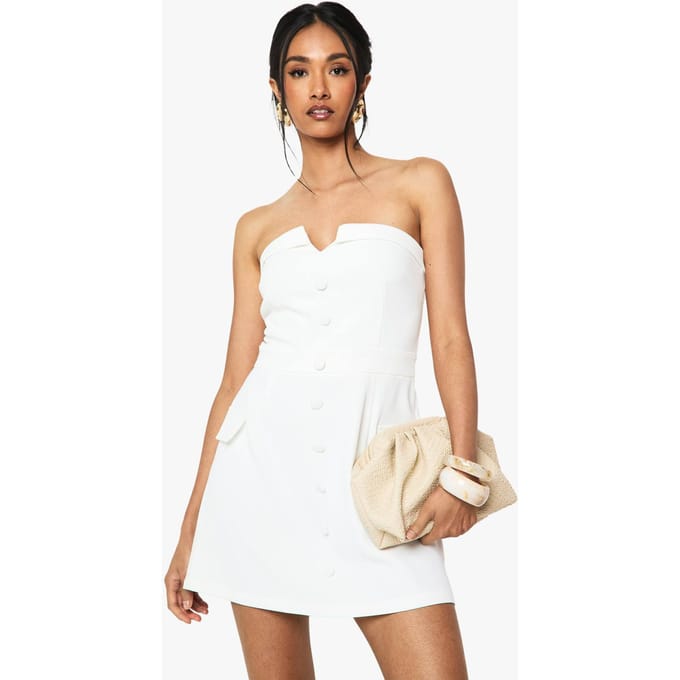 boohoo Dames Button Front Bandeau Tailored Mini Jurk | Ivory | Maat: 10