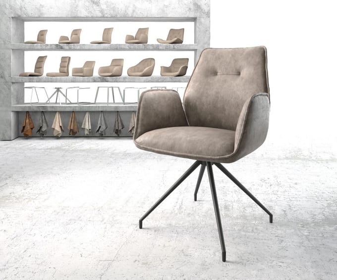 Gestoffeerde-stoel Zoa-Flex kruisframe conisch zwart microvelours taupe vintage pocketveer kern