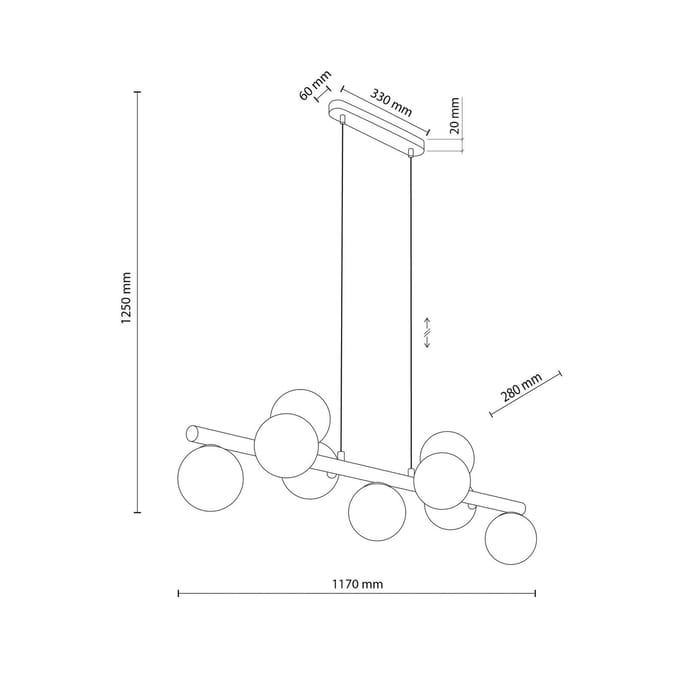 TK Lighting Hanglamp Estera, opaalglas, hout, 9-lamps