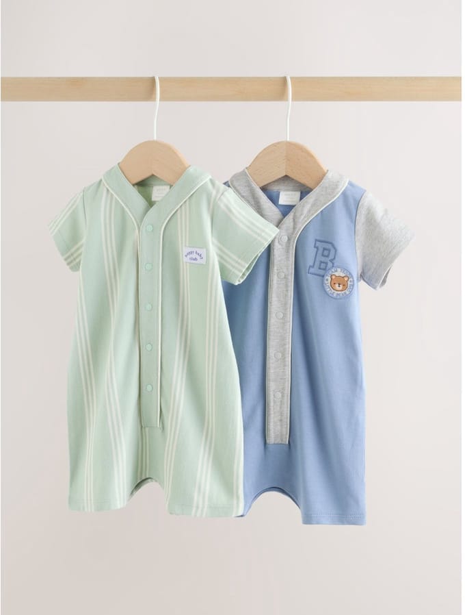 Next - Jongens - Verpakking van 2 jersey babyrompertjes - Blauw