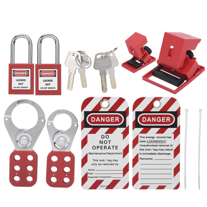 Kit de verrouillage et d'étiquetage multifonctionnel avec cadenas rouge et étiquette d'avertissement red