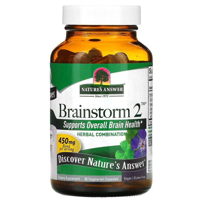 Nature'S Answer, Brainstorm 2, Kruidencombinatie, 450mg, 90 Vegetarische Capsules