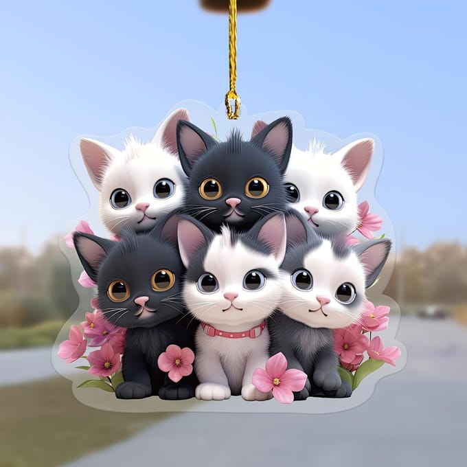 Handgemaakte Schattige Kat Auto Bedel Hanger voor Tassen en Sleutels Cute cat black
