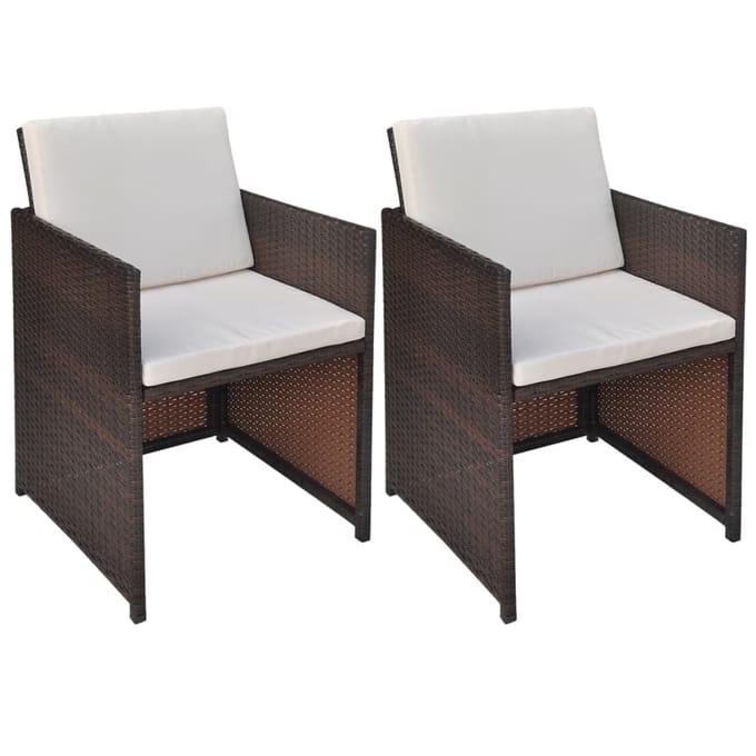vidaXL - Tuinstoelen - 2 - st - met - kussens - poly - rattan - bruin