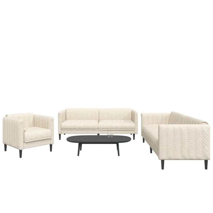 vidaXL - 3-delige - Loungeset - stof - crèmekleurig