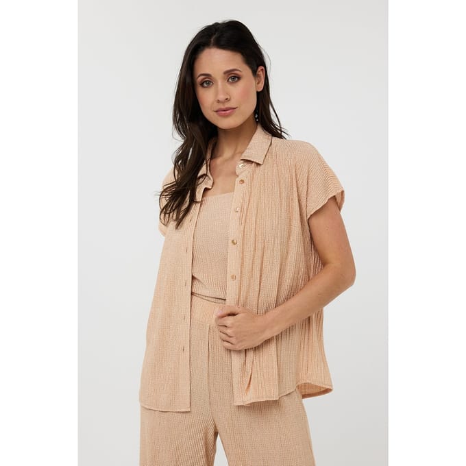 EsQualo Blouse Plisse Glitter Praline Größe: S | Blusen Outlet | Damen