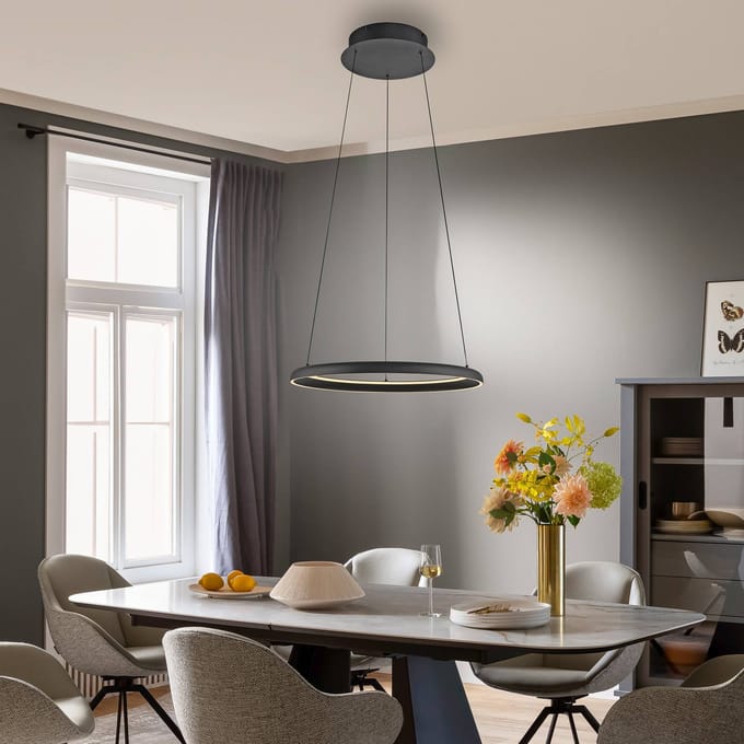 Schöner Wohnen LED hanglamp QUILLO, zwart, Ø 60 cm, metaal, Switchdim