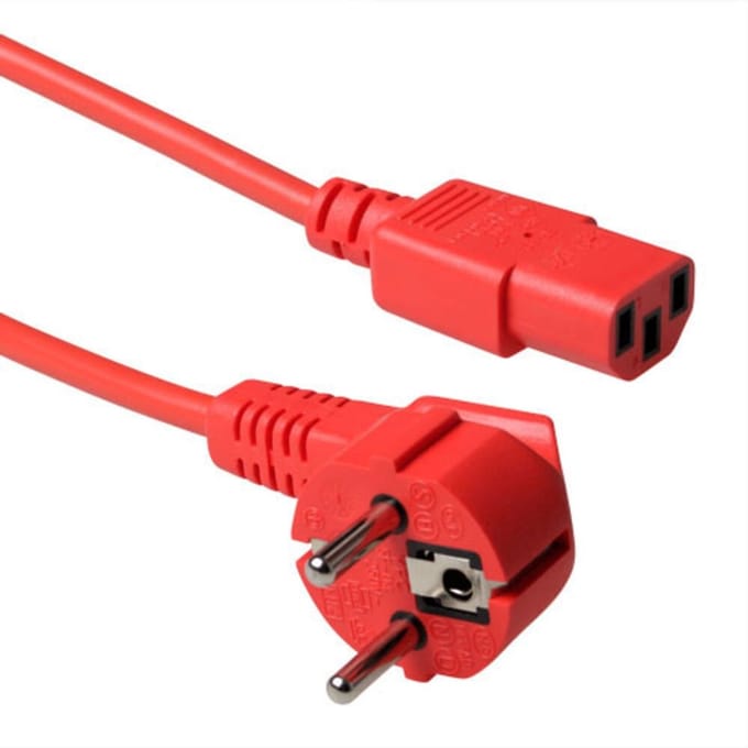 ACT Netsnoer Schuko CEE 7/7 male (haaks) - C13 IEC 60320 rood 5 m AK5403