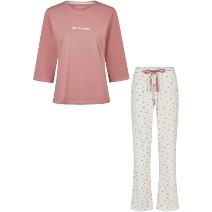 By Louise Dames pyjama set lang driekwart mouw oudroze/wit gebloemd