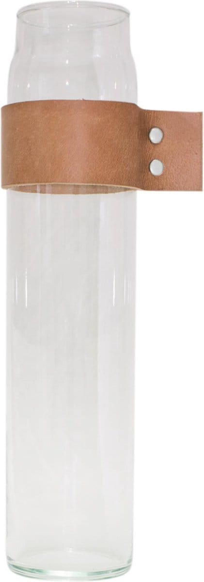 TAK Design Vaas Wrap Me - Incl. Lederen Band - Glas - Ø7 x 30 cm - Bruin