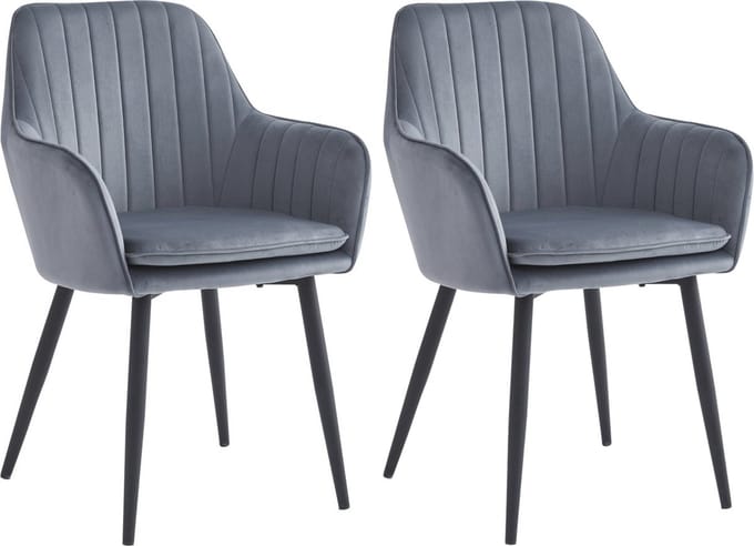 Colenis® - Lavinia Eetkamerstoel - Set Van 2 - Grijs - Fluweel - Velvet - Industrieel - Met armleuning