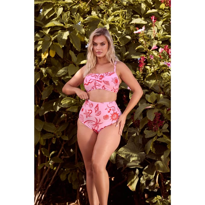 Yours Roze Schelpenprint Superhoge Taille Bikinibroek Size 56
