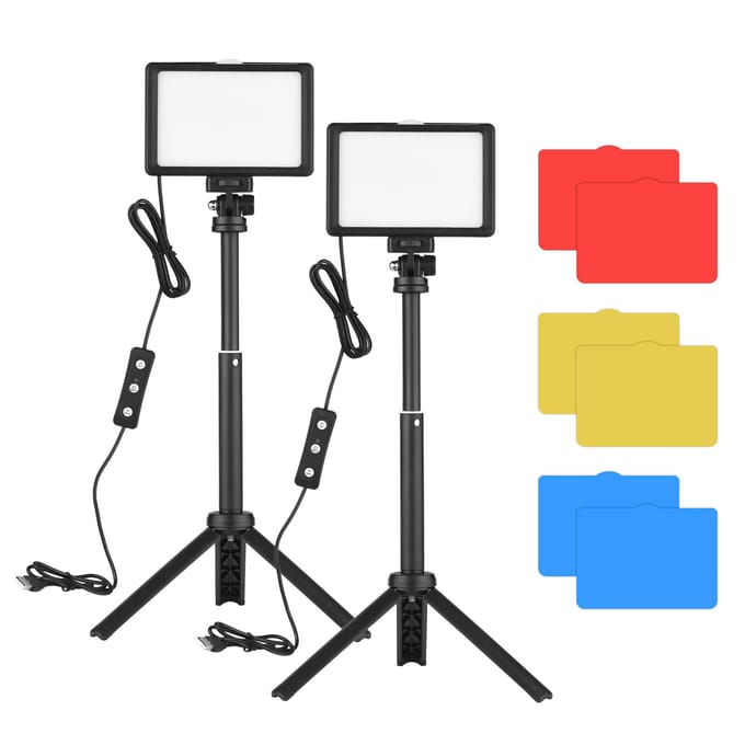 Kit d'éclairage de vidéoconférence USB Andoer avec 2 * lampes vidéo LED 5600K à intensité variable + 2 * bureau black