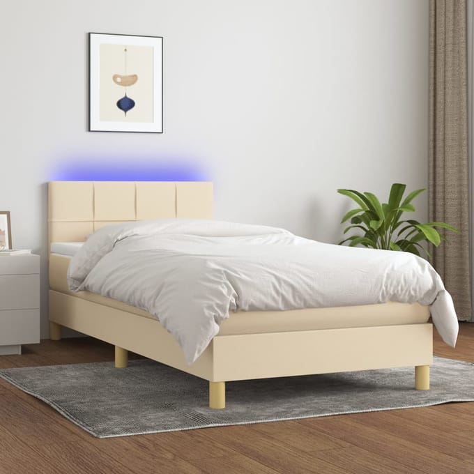 vidaXL - Boxspring - met - matras - en - LED - stof - crèmekleurig - 80x200 - cm
