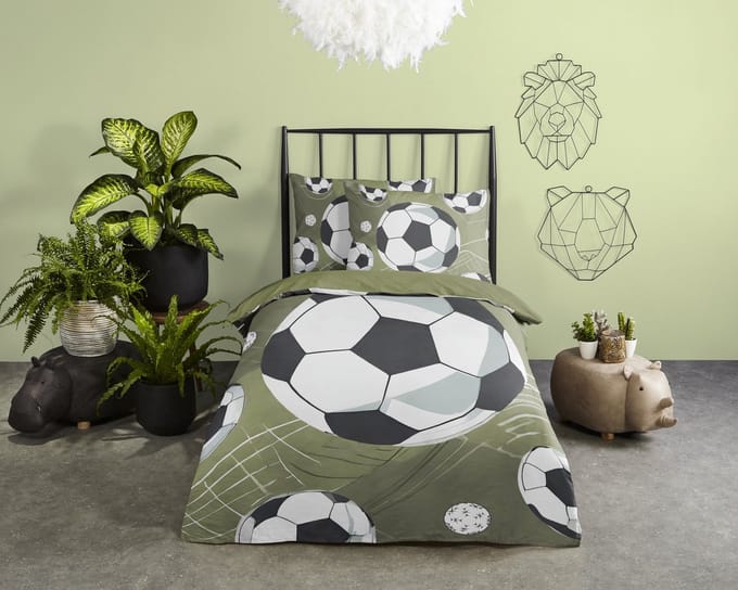 Pure dekbedovertrek voetballen - 1 persoons 140x200/220 cm - Groen - Microvezel