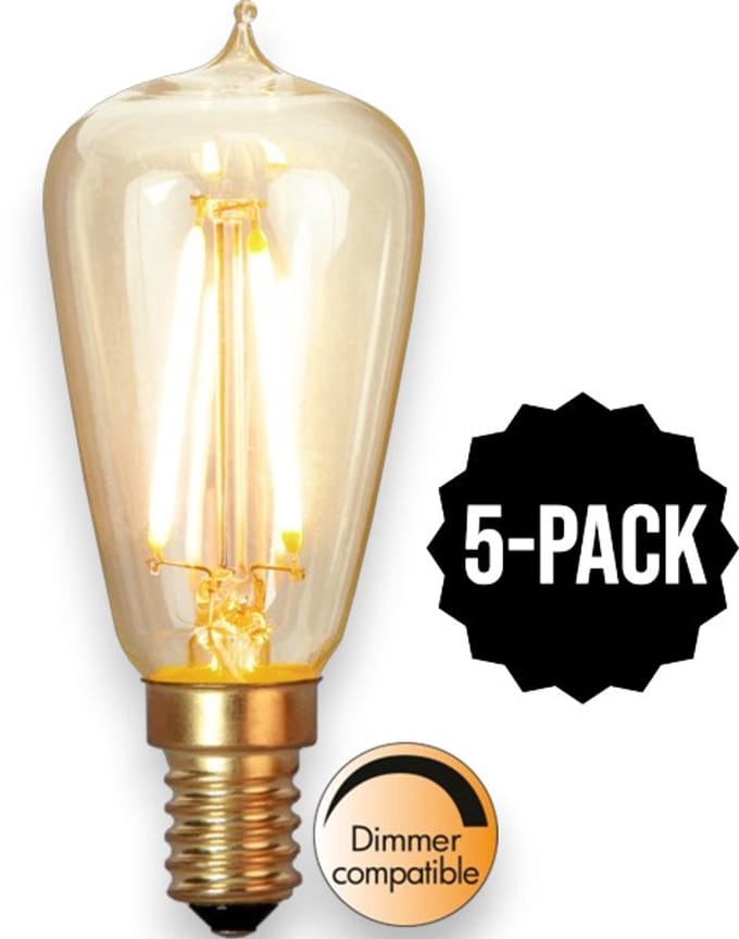 5-Pack | Druppel-Edison lamp - E14 - 1.9W - Super Warm Wit <2200K - Dimbaar - Filament - Rookglas