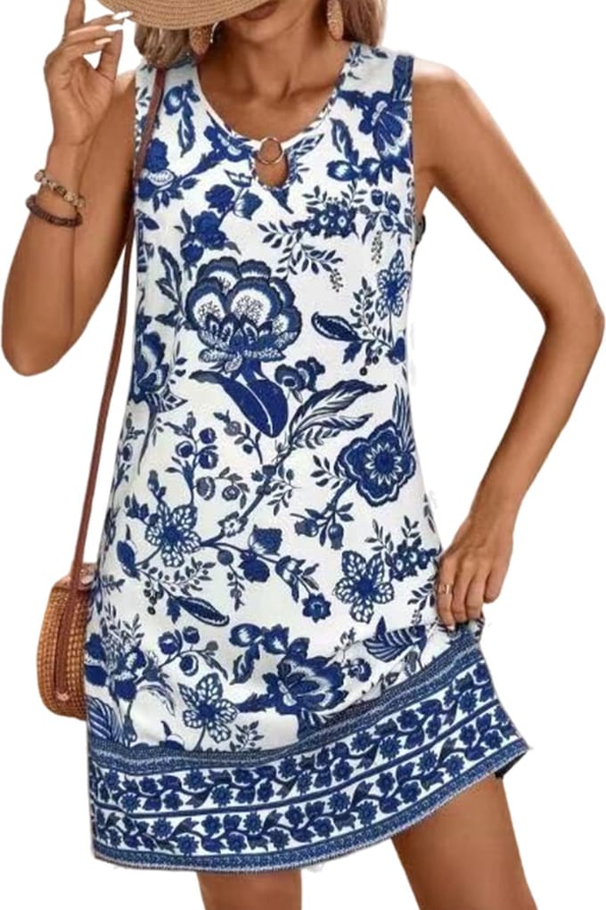 Zomer Jurk - Wit met Blauw - Dames - Mode - Lang