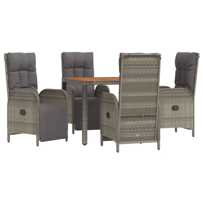 vidaXL - 5-delige - Tuinset - met - kussens - poly - rattan - grijs