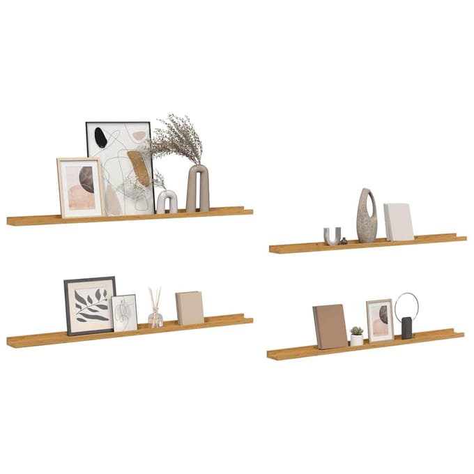 vidaXL - Wandplank - 4 - st - Beige - 115 - x - 9 - x - 3 - cm - Bewerkt - hout