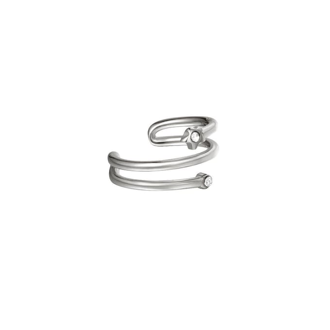 Ear cuff - spiraal met zirkonia - zilverkleurig - RVS