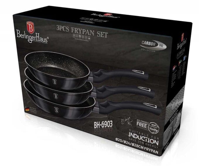 Berlinger Haus Carbon Pro Serie - Pannenset - Granieten Coating - Ø20, Ø24, Ø28 cm