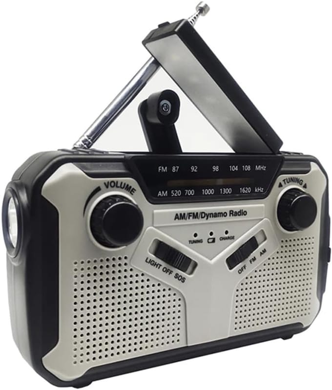 Noodradio - Draagbare Radio - Kamperen Buiten - Dynamo Opladen - 18 x 10 x 8 cm - Grijs