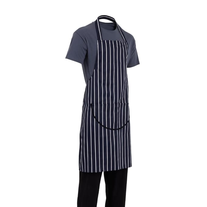 Whites halterschort blauw-wit gestreept met zak