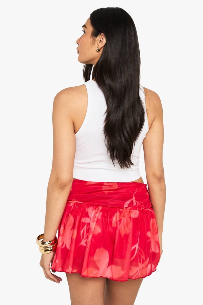 boohoo Dames Bloemrijke bedrukte mesh mini-rok | Pink | Maat: 8