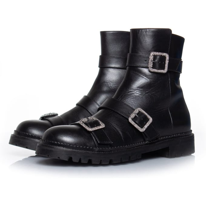 Hank platte juwelen gespschoen enkelboots