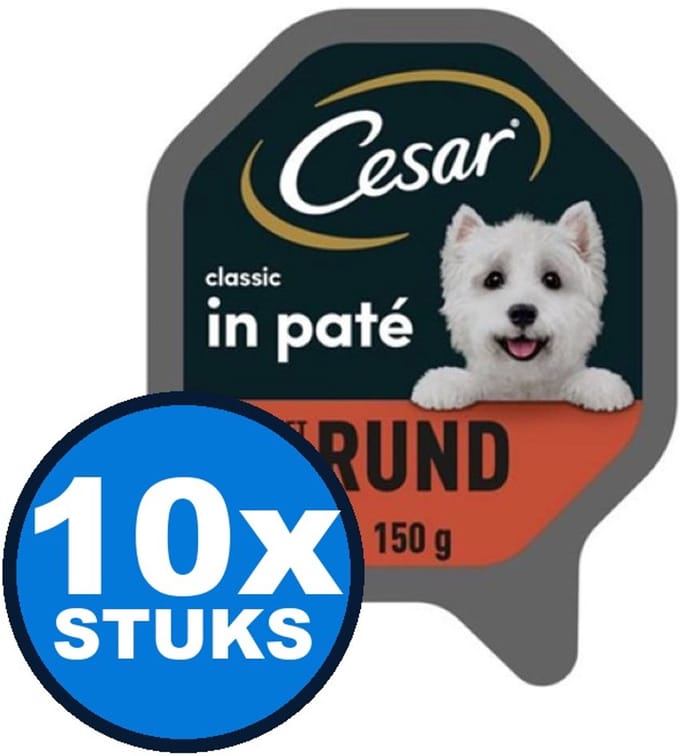 10x Cesar Classic - Pate met Rund - Hondenvoer - 150g