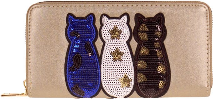 Portemonnee goud met poesjes - 20x11cm