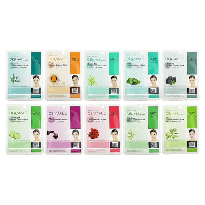 Huidmasker met collageenessentie, verzachtend, meerdere maskers, 10 vellen, 23 g (0,81 oz) elk white