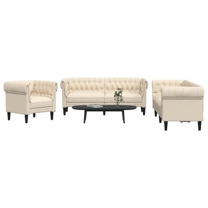 vidaXL - 3-delige - Loungeset - stof - crèmekleurig