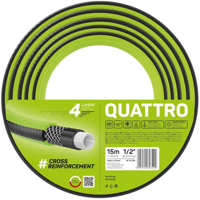 Cellfast Quattro - Tuinslang 1/2" 15m 4-laags gevlochten tuinslang