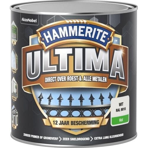 Hammerite Metaallak Ultima Mat Wit Ral 9016 250ml