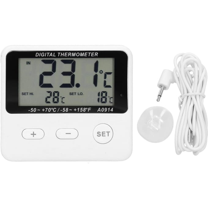 Koelkast Alarm Thermometer Binnen Buiten Universele Temperatuurmeting met Sonde gray