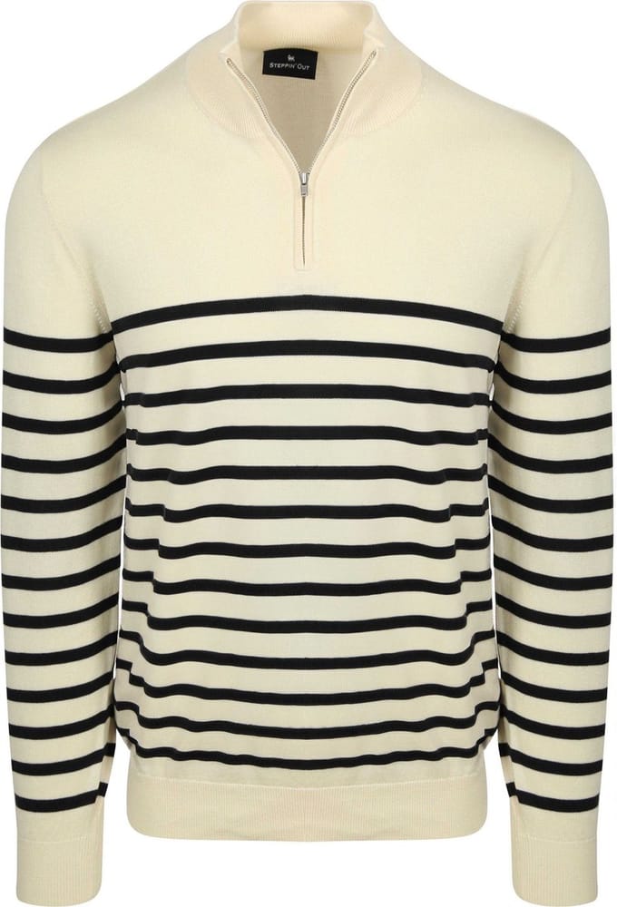 Steppin' Out Half-Zip Trui Breton Stripe Ecru - Maat M - Heren - Quarter zip